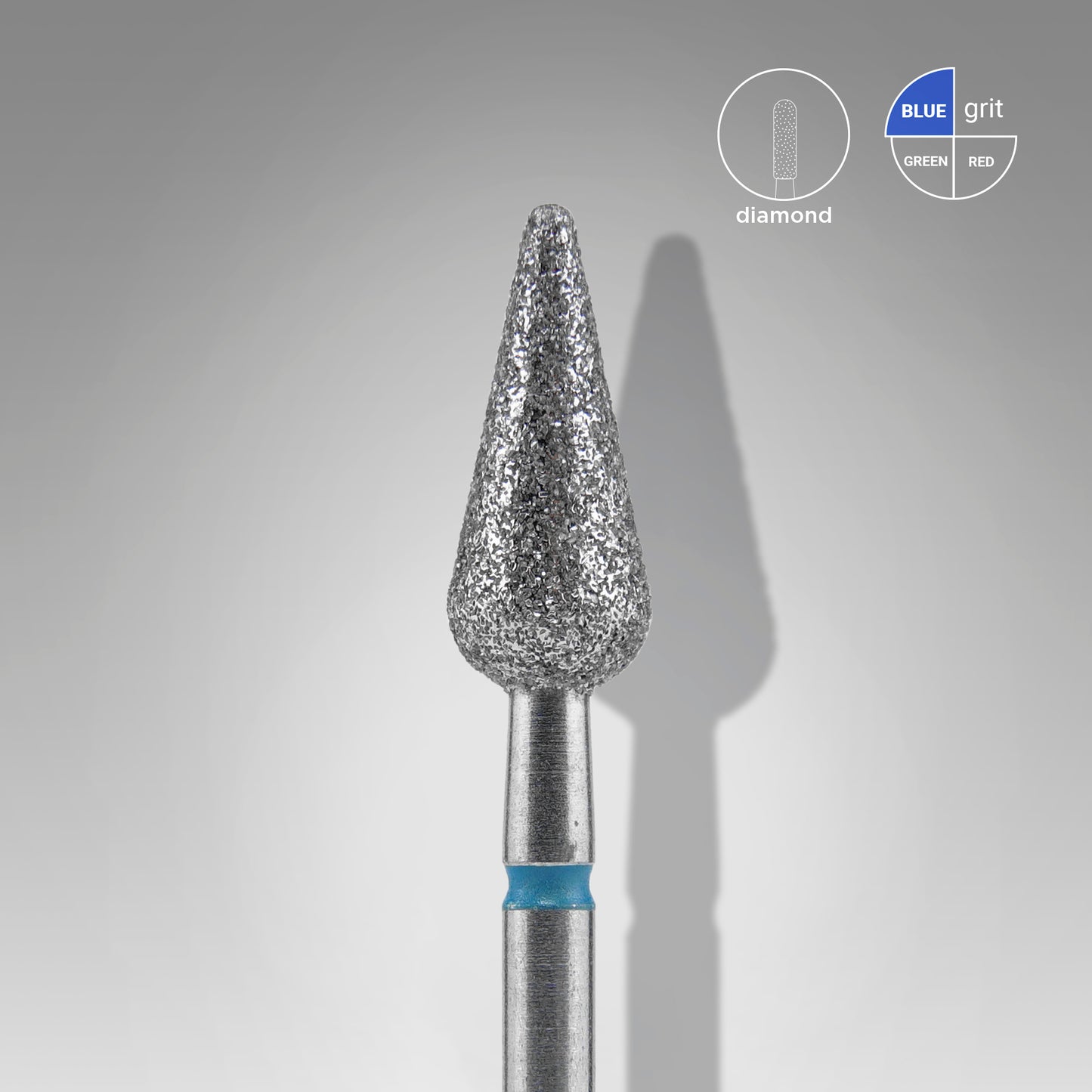 Diamond nail drill bit DUO pointed pear blue-green EXPERT diameter 5 mm / working part 12 mm