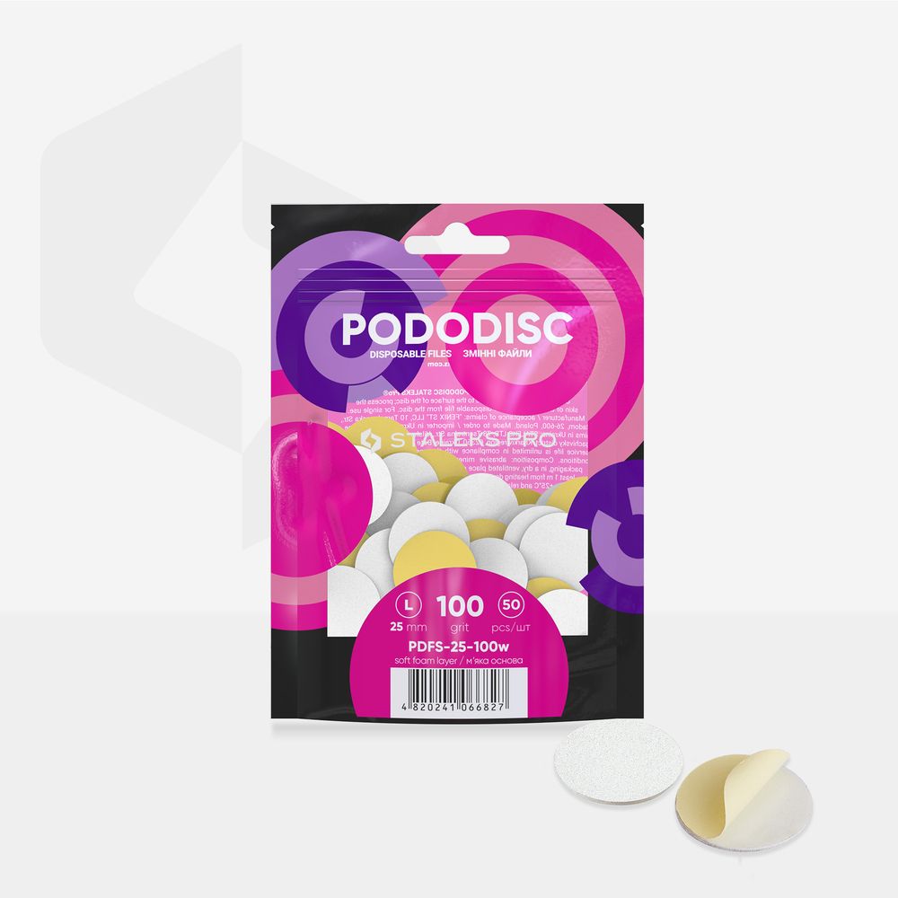 Disposable white files on soft foam layer for pedicure disc PODODISC L EXPERT 100 grit (50 pcs)